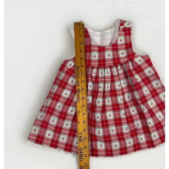 Vintage Red And White Plaid Cherry Cottagecore Good Lad Jumper Girls 24 Months - Picture 3 of 7